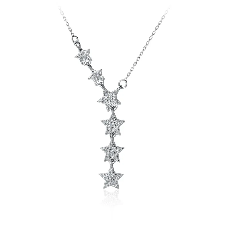 

925 Sterling Silver Luxury Star Pendant with Shiny Cubic Zircon Stone Statement Link Chain CZ Necklaces Jewelry for Women Girls