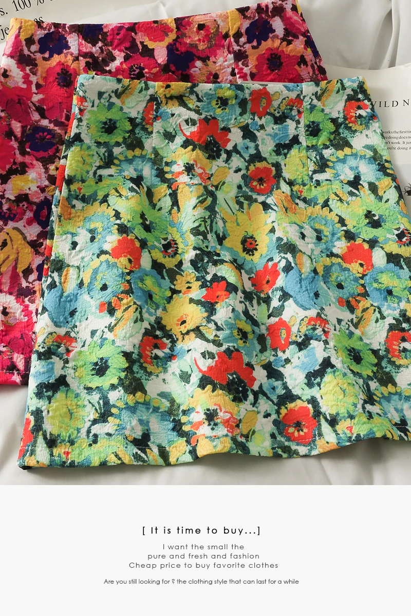 

2021 Summer elegant print high-waisted thin hip skirt women A-line skirt