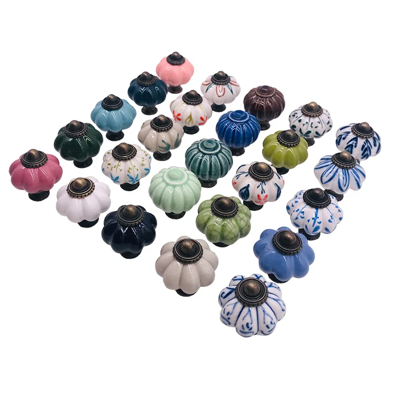 34 мм Тыква керамическая + цинка Кабинет ручки в винтажном стиле кухонный шкаф