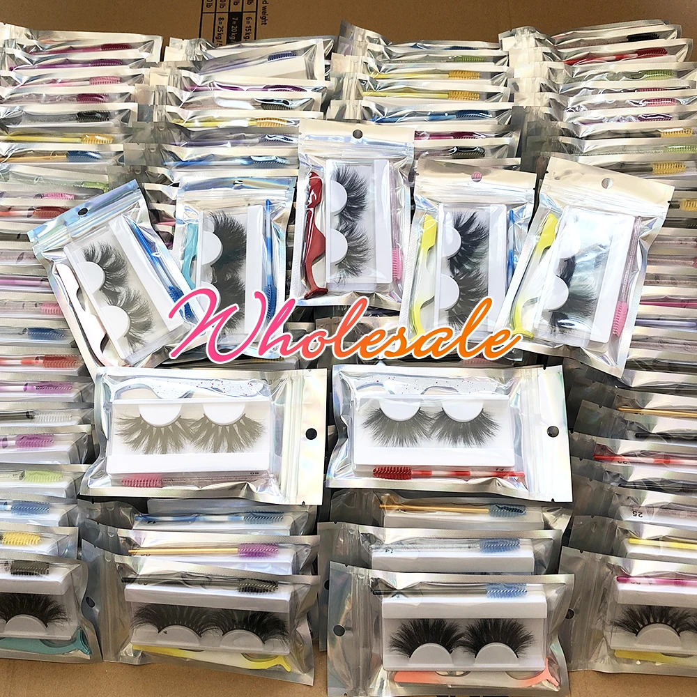 

3D 25mm Lashes Mink Wholesale Mink Eyelashes Set With Makeup Tools Brushes Eyelash Tweezers Bulk Custom Logo Box Package Lash