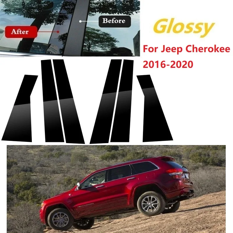 

6PCS Polished Pillar Posts Fit For Jeep Cherokee 2016-2020 Window Trim Cover BC Column Sticker Chromium Styling