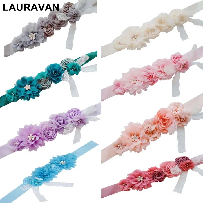 Ремень Свадебный атласный с цветами модный пояс лентой для свадебного платья