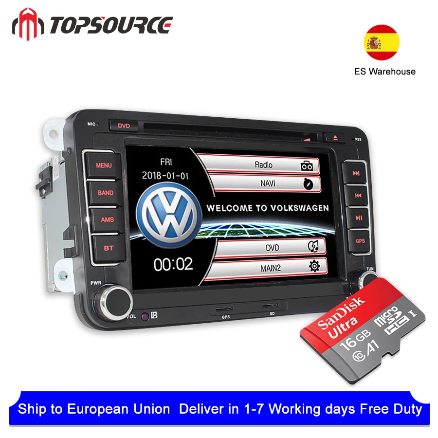 Автомагнитола TOPSOURCE 7 дюймов 2 din DVD плеер Gps навигация 256 м 16 ГБ для сидений Volkswagen golf