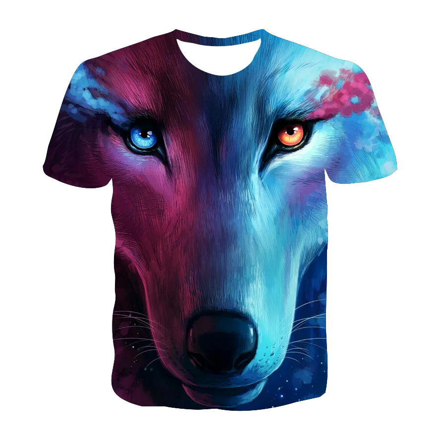 

Wolf t shirt 3d T-shirt Animal Kids T-shirt Blue Eye T Shirts 2021 Men's Clothes Hip Hop Street Vintage Clothing Casual Tops
