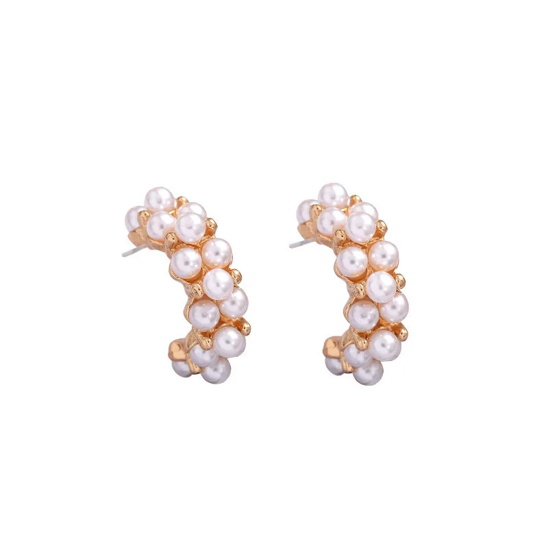 

GU45 Ol office style silver needle earrings niche design fashion simple pearl earrings