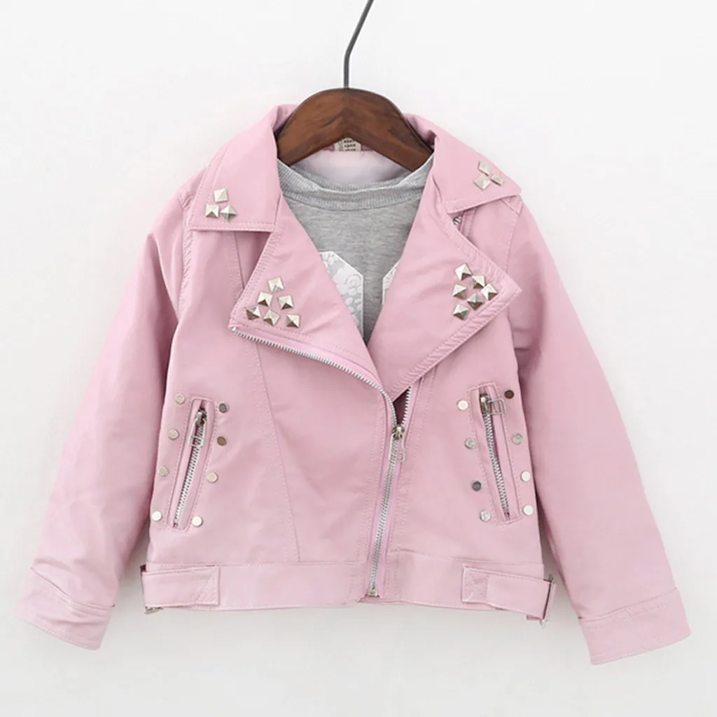 Toddler Baby Girls Boys Long Sleeve Solid Outwear Leather Coat Jacket Clothes Pink Casual For Kids Girl | Детская одежда и обувь