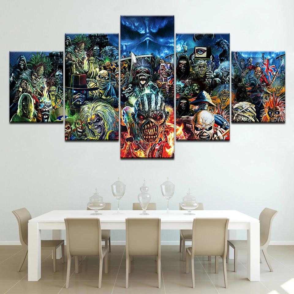 Абстрактный 5 Панель Ужас Череп Дьявол плакат с зомби Современная Абстрактная