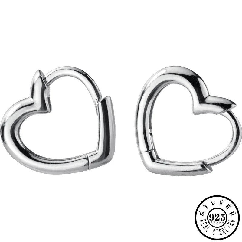 

Real 925 Sterling Silver Small Love Heart Shaped Hoops Piercing Earrings for Women Trendy Lady Ear Rings Earings Fine Jewelry