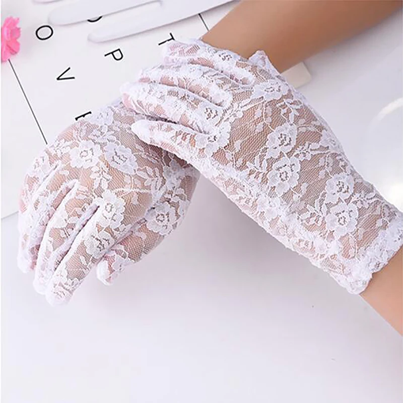 

Red White Black Skin Women Lady Lace Party Sexy Dressy Gloves Summer Fashion Full Finger Sunscreen Gloves For Girls
