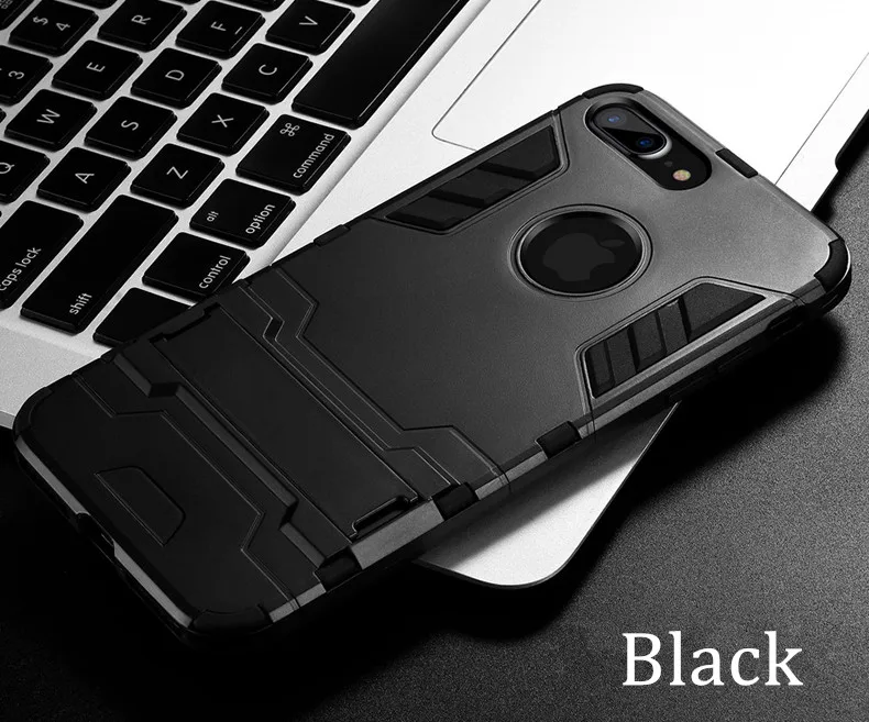 Роскошный защитный чехол-подставка для телефона iPhone 7, 8, 6, 6S Plus, X, S, XS, Гибридный ТПУ+ Жесткий ПК, ударопрочный чехол на заднюю панель для iphone 5, 5S, SE - Цвет: Black