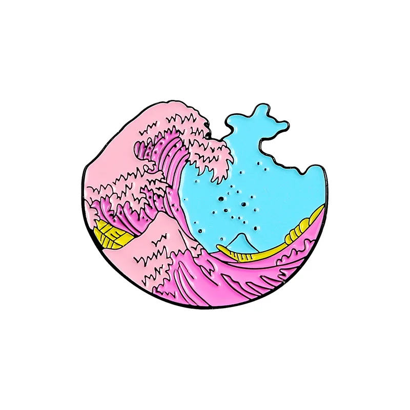 Мультфильм значок розовая волна Броши для женщин креативный океан Эмаль Булавка