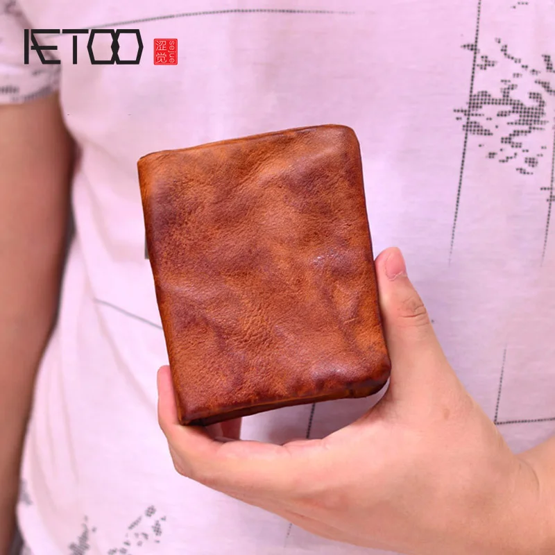 

AETOO Full leather wallet, men's short wallet, handmade leather retro wallet, first layer cowhide horizontal wallet money