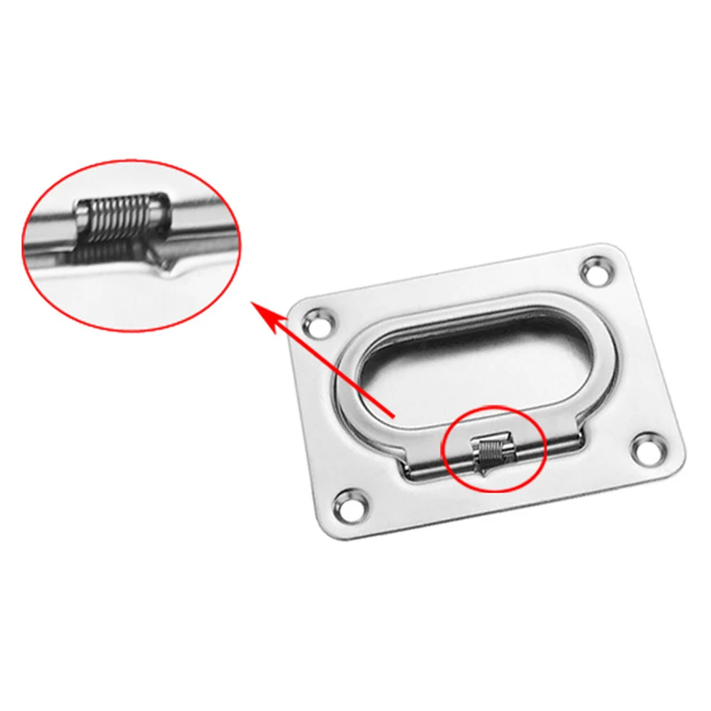 Серебряный морской шкаф для хранения судового оборудования, встроенная ручка люка из нержавеющей стали, прочная выдвижная кольцевая фурнитура со встроенной пружиной.