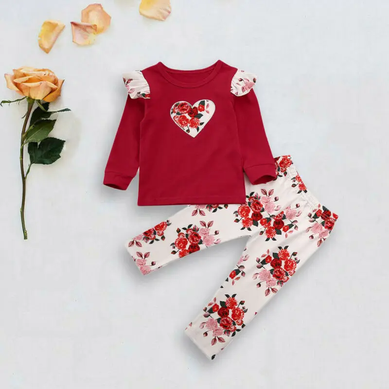 Детский комплект из 2 предметов топы с цветочным принтом для маленьких девочек