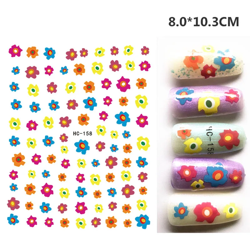 2D клейкая наклейка мультяшный милый цветок животное узор для ногтей простая
