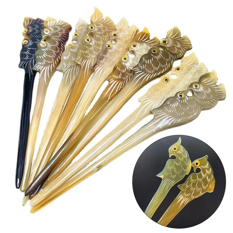 Китайские винтажные шпильки для волос с натуральными рожками женские милые