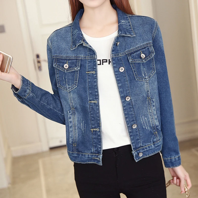 Autumn Women Denim Cropped Jacket Female Pockets Short Jean Jackets Ladies 2021 New Fashion Button Casual Solid Coats images - 6