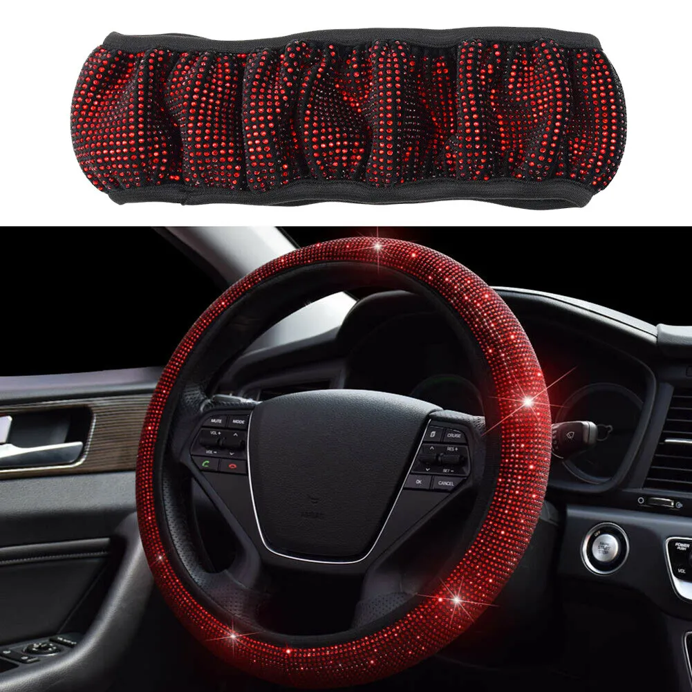 1PC Car Steering Cover Red Auto 37-38cm Car Diamond Steer Wheel Cover Bling Shining Universal Car-Styling Interior Accesseories