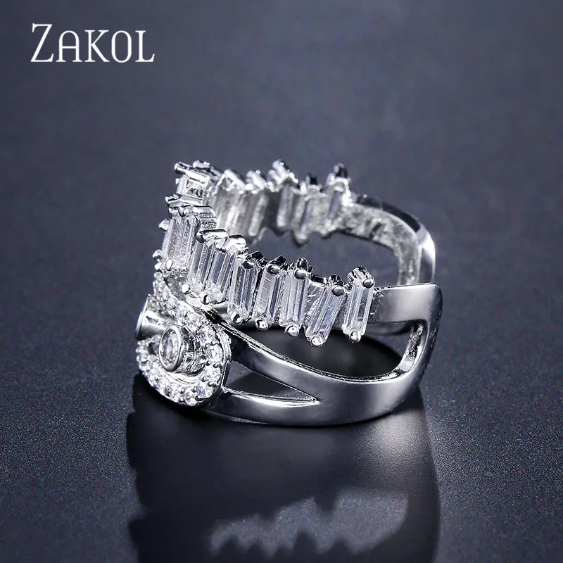 ZAKOL Модный высококачественный Регулируемый Ювелирное кольцо для новобрачных с