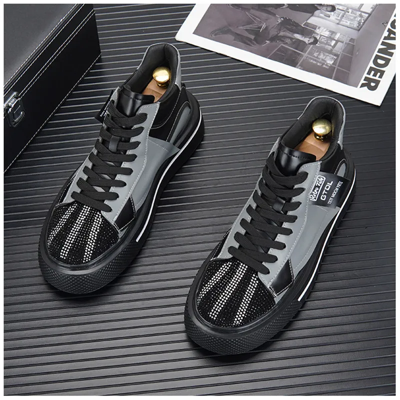 Роскошные Дизайнерские блестящие мужские туфли Стразы модные кроссовки с шипами