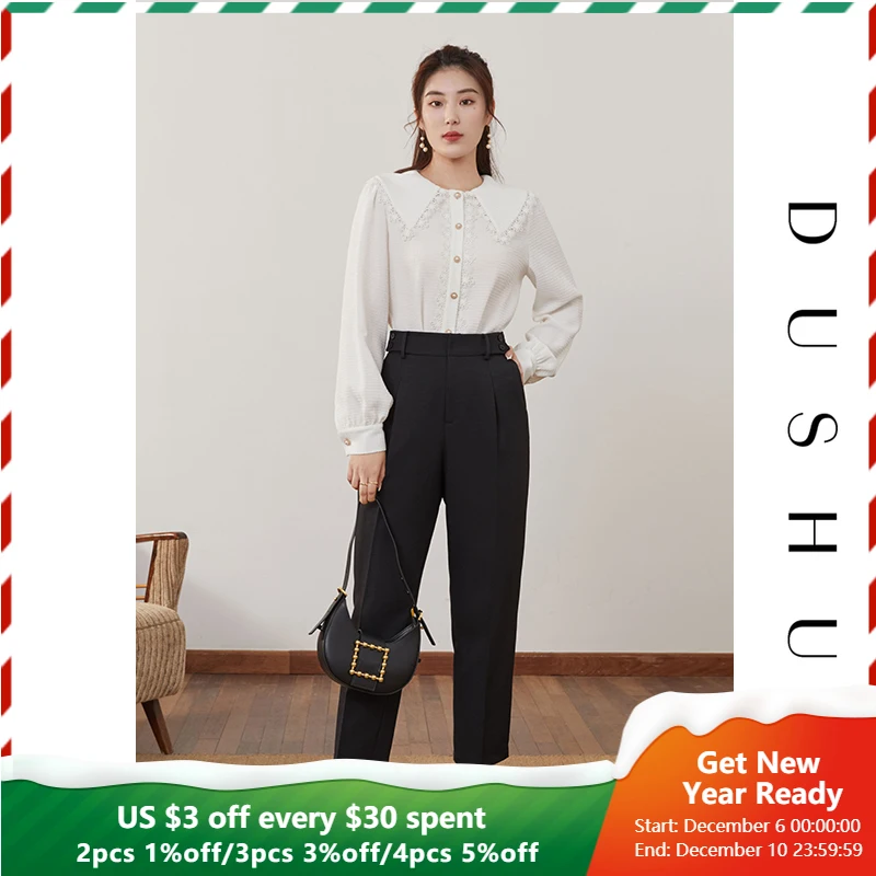 

Женские Костюмные брюки DUSHU, черные повседневные зауженные брюки с высокой талией, весенние брюки для женщин