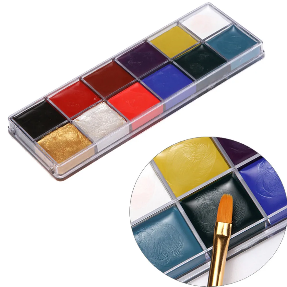 12 цветов краска для лица и тела масляная краска ing Make Up Набор Хэллоуин вечерние+ 6 кисть для тела художественная краска ing макияж для тела