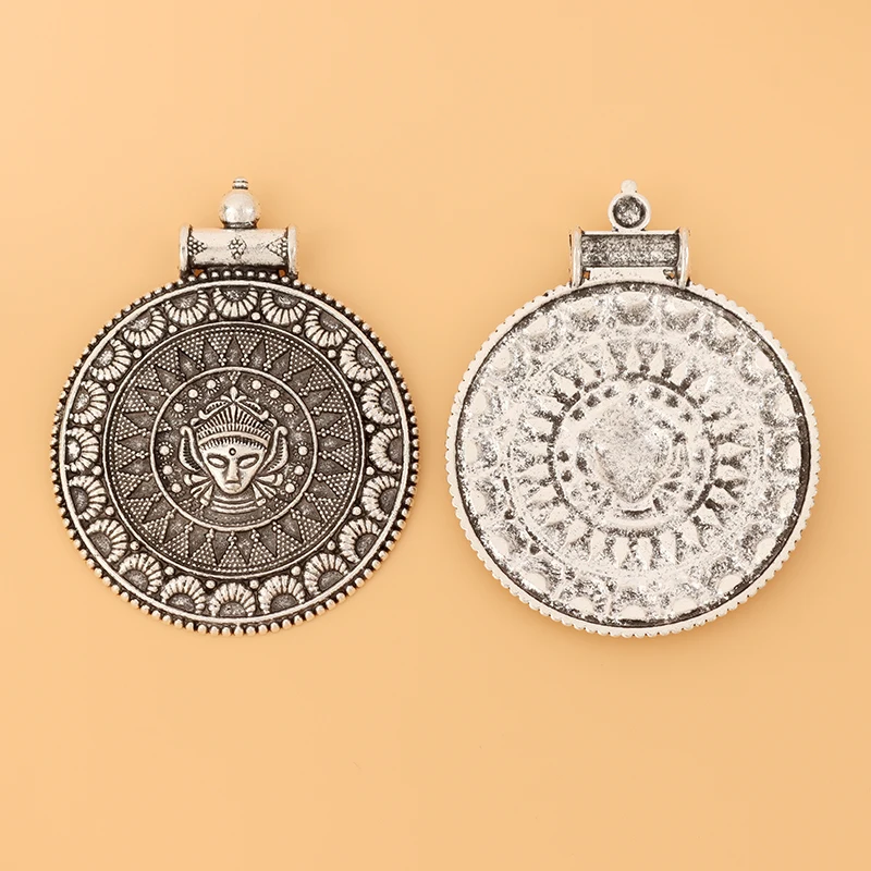 5pcs/Lot Tibetan Silver Large Tribal Boho Bohemian Medallion Round Charms Pendants for Necklace Jewelry Making Accessories