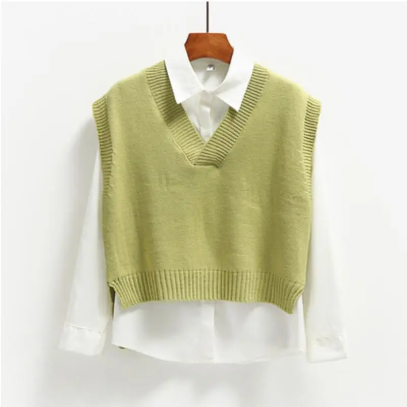 

Women Short Loose Knitted Sweater Sleeveless Women Vest Korean Ladies V-Neck Pullover Tops Girls Waistcoat Female Outerwear