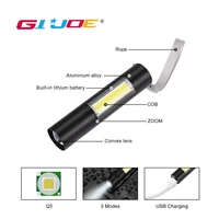 mini led flashlight portable light pocket lanterna cob 3 modes t6 telescopic zoom outdoor waterproof torch usb rechargeable