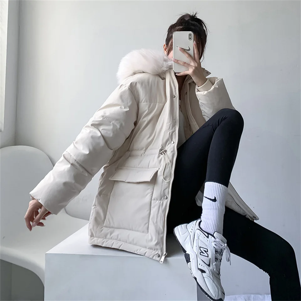 

Winter Short Thick Cotton Padded Coats Women Loose Fur Hooded Jacket Female Fashion Casual Warm Parkas Ladies Jackets