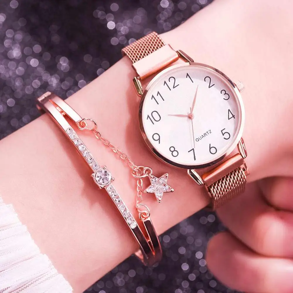 Женские наручные часы с магнитной сеткой браслет золотыми магнитными наручными