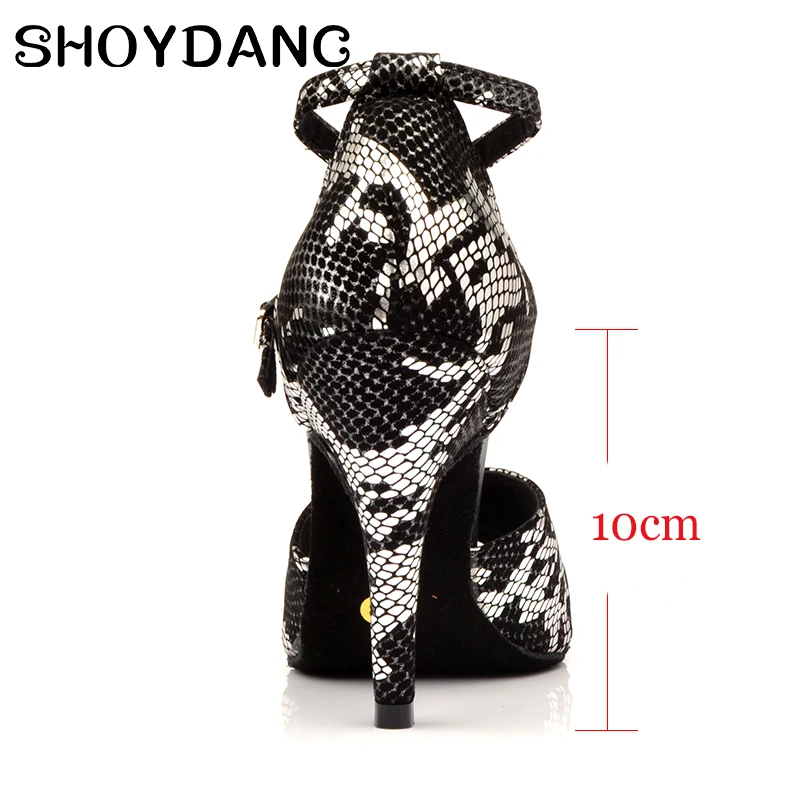 Женские туфли для латиноамериканских танцев черные со змеиным узором