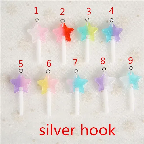 silver hook 12 шт смешанные маленькие звезды леденец 38*20 мм Блестящий леденец милые плоские с оборота кабошоны из смолы украшения для сережек и кулонов - Цвет: silver hook