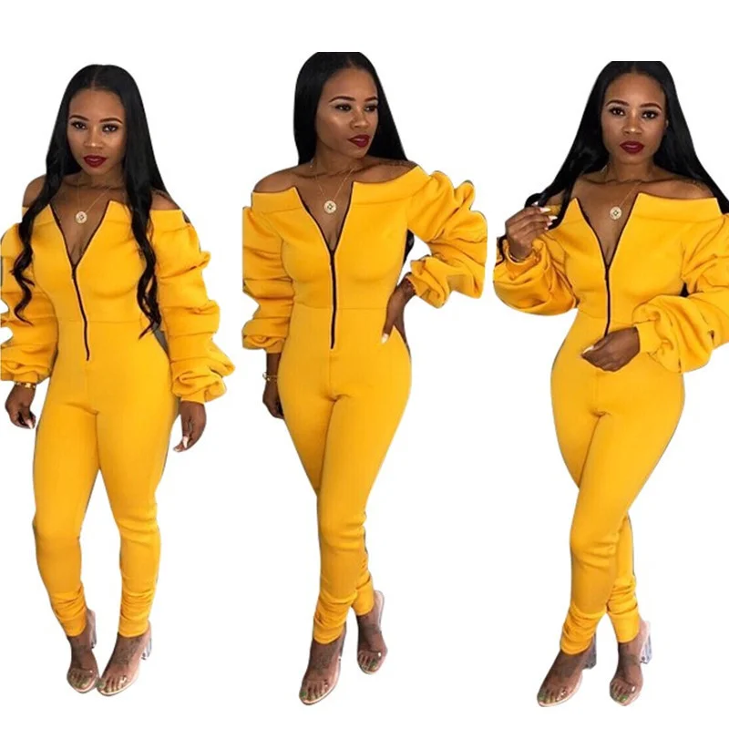 

2021 Women's Fashion Two-piece Suit, One-piece Collar, Pile Sleeves, Slim Fit Jumpsuit, High Elasticity and Thick Space Layer