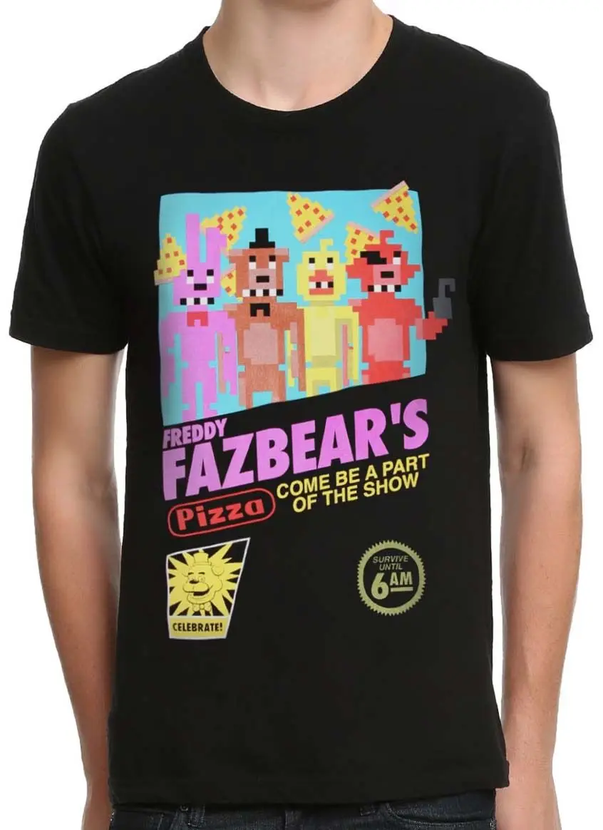 

Five Nights At Freddy's Retro Game Cover Black Men's Graphic T-Shirt New