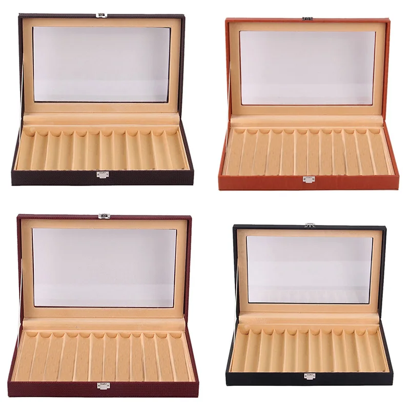 

12 Slots Wooden Fountain Pen Display Case, Luxury Topped PU Leather Pen Display Case Jewelry Organizer