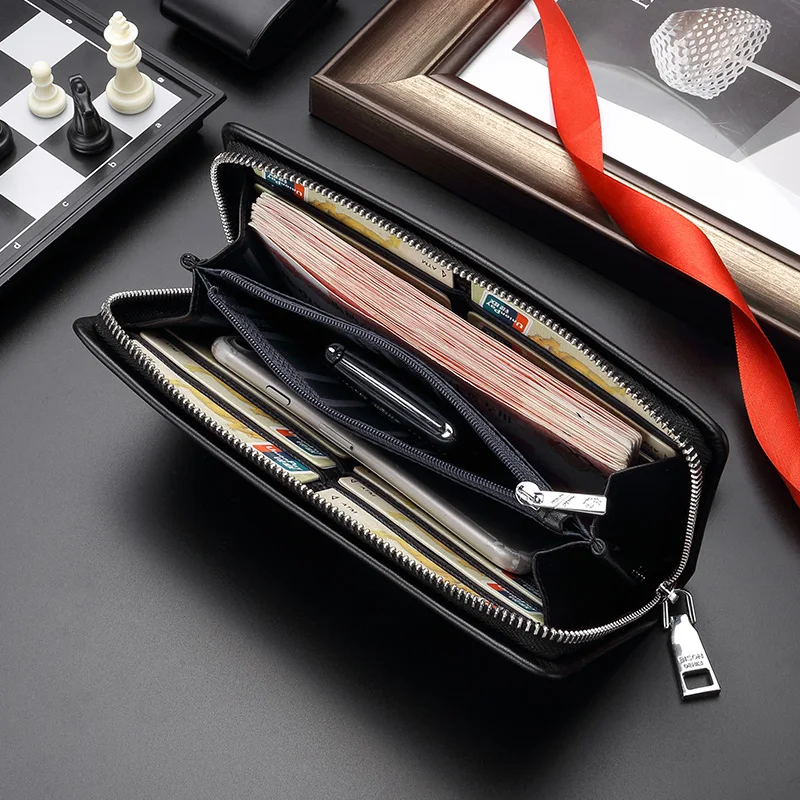 Мужской кошелек BISON DENIM черный длинный деловой клатч из натуральной кожи 2019 |