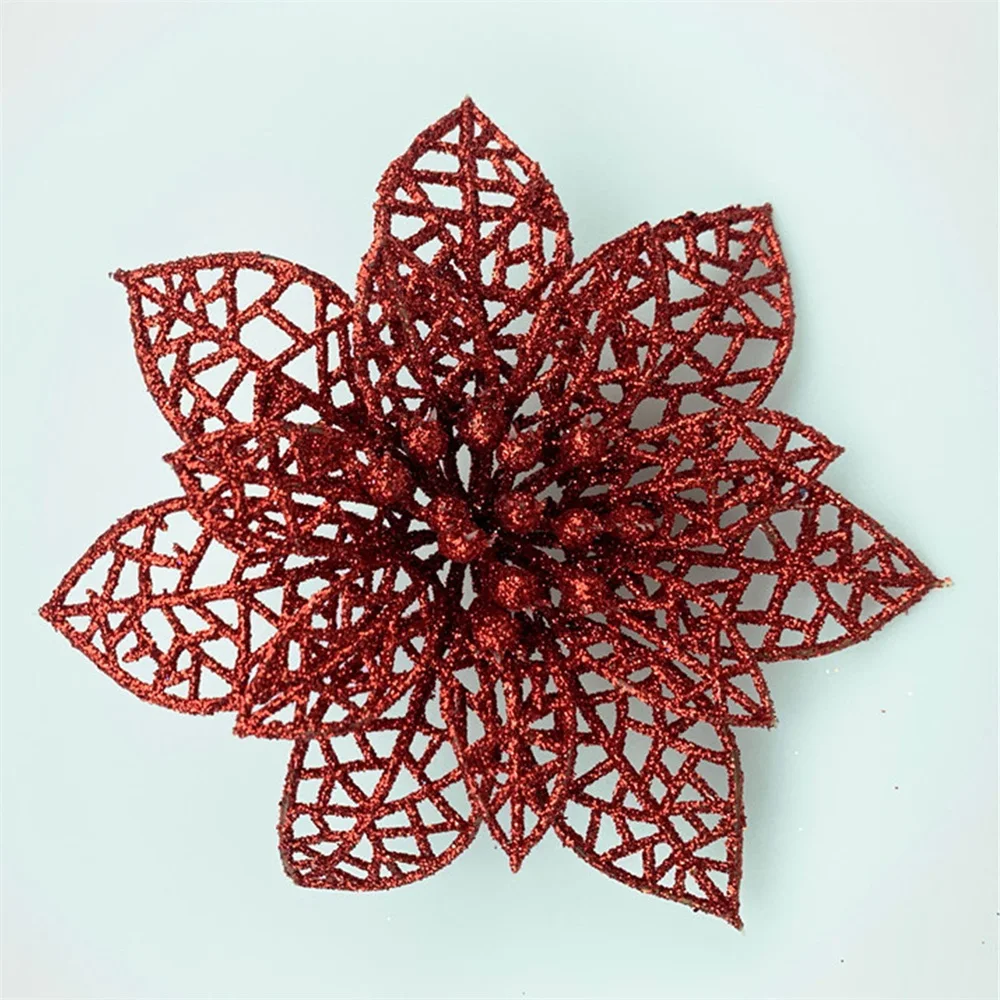 

5pcs Artificial Christmas Flower 14cm Faux Xmas Ornament for Christmas Tree Decorations Giltter Wedding Engagement Flower Decor
