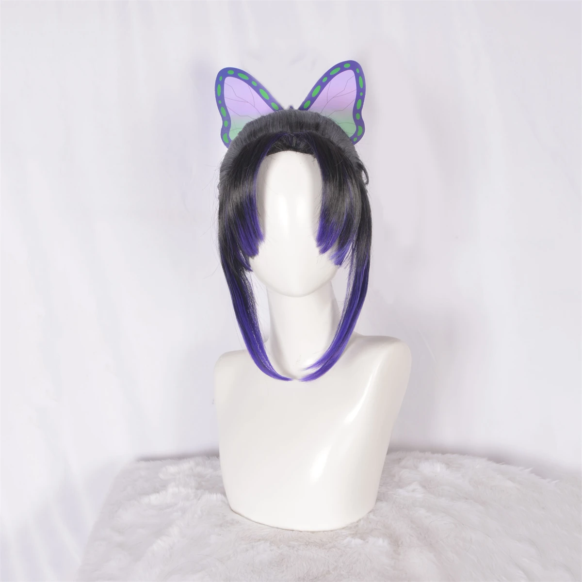 Anime Demon Slayer Kimetsu No Yaiba Kochou Shinobu Women Cosplay Costume Short Hair Party Long Ponytail Wigs Butterfly Headdress |