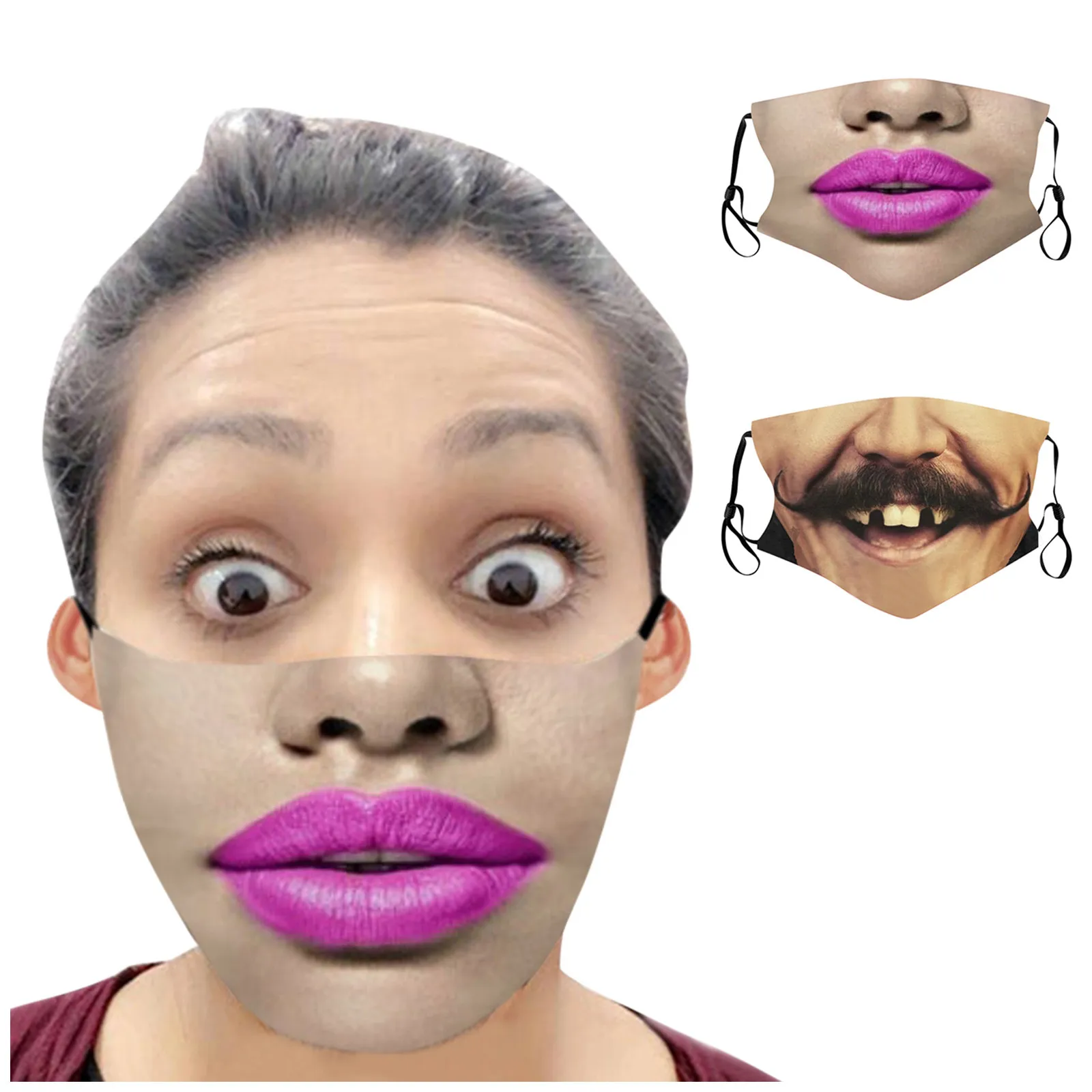 

top selling in 2021 2PCS Unisex Adult Face Printed Funny Face Outdoor Breathable Cycling Mask Support Wholesale and Dropshipping