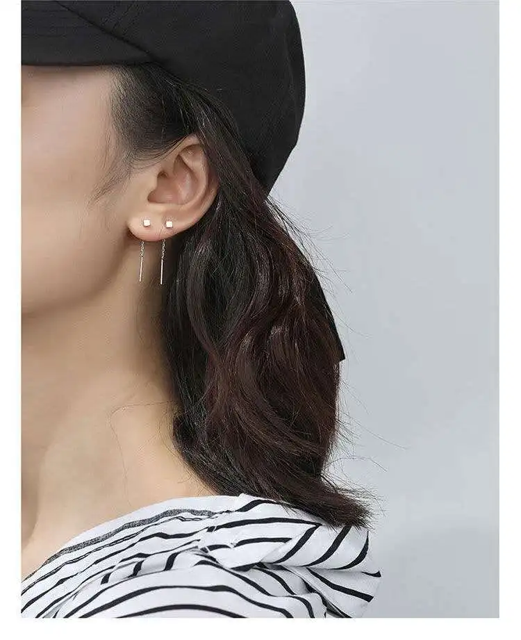 

925 silver needle Square Earrings tassel long line female Earrings simple exquisite jewelry fashion girl