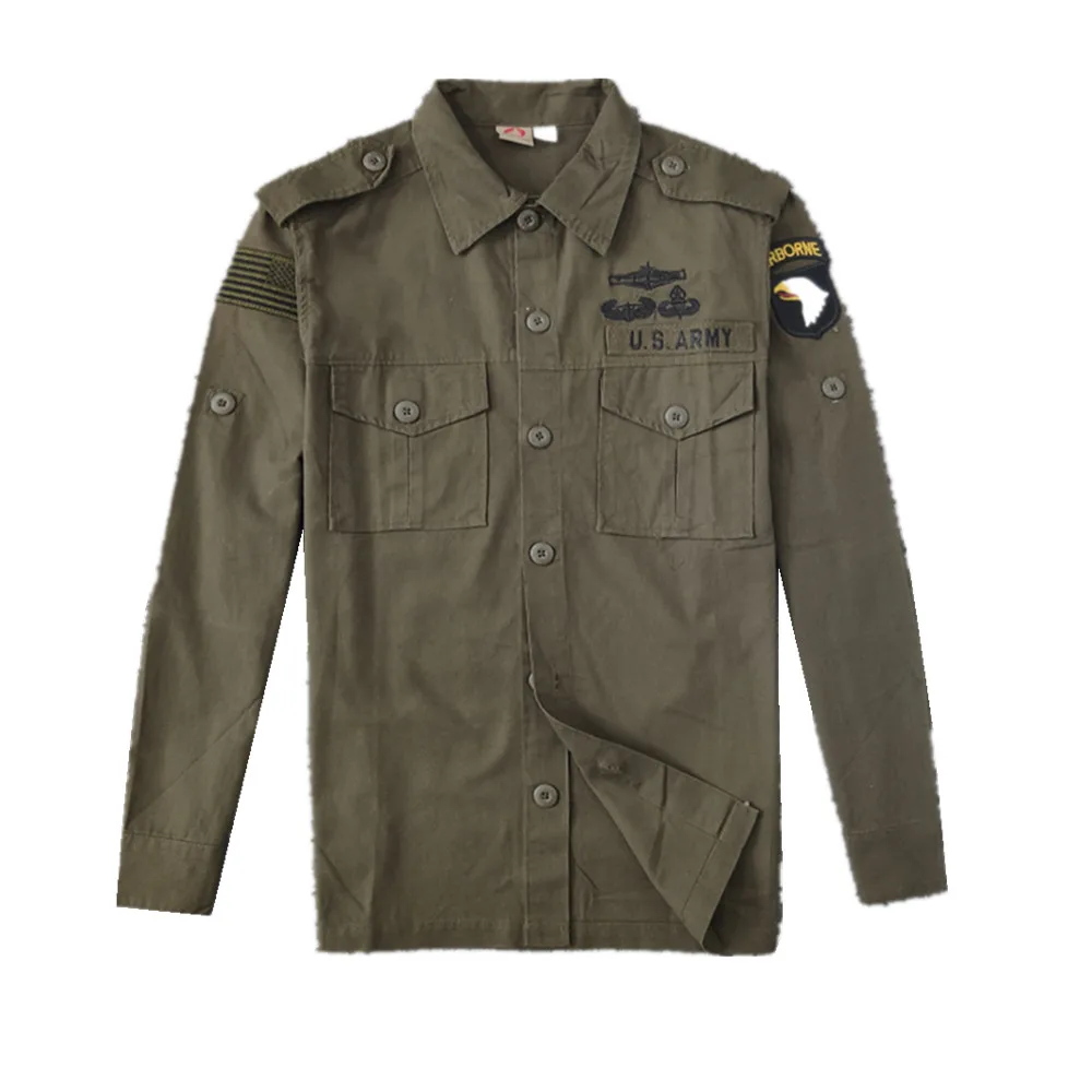 American 101 Airborne Tactical Shirt Military Special Forces Lapel Outdoor Jacket Training Coat Retro Cotton