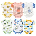 Лето 2022 г., новый костюм для новорожденных девочек, спортивный костюм тонкая одежда из чистого хлопка с короткими рукавами для альпинизма Милая одежда с рисунками для малышей от 0 до 3 лет