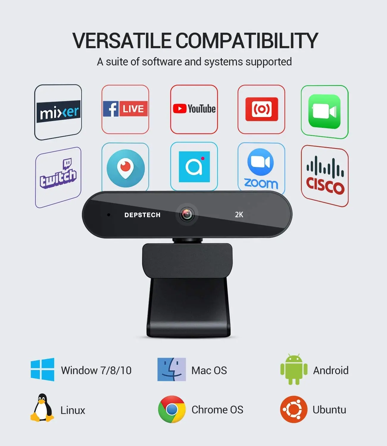 Веб-камера DEPSTECH 2K 1080P QHD USB Автоматическая коррекция светильник веб-камера с