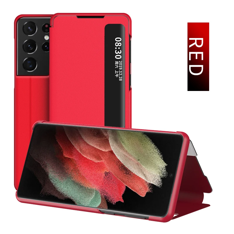 

Flip Case Smart View For Samsung Galaxy S20 S20FE S20Plus S20Ultra Note 20 10 Side Windows Full Protector Leather Phone Cover