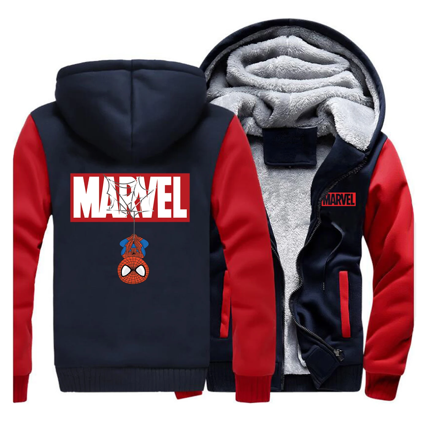 Зимние кофты с капюшоном "Marvel" Человек-паук, Мужская теплая Толстая Толстовка с капюшоном, Повседневная Новая мужская куртка на молнии, Брендовое пальто Мстителей