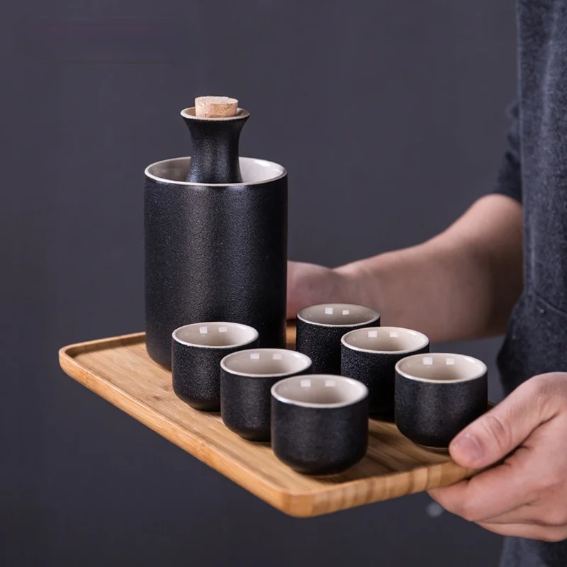 

Japanese Ceramic Sake Set Cup Travel High Quality Creative Rustic Sake Set Retro With Warmer Decantador Vino Kitchenware EI50SS