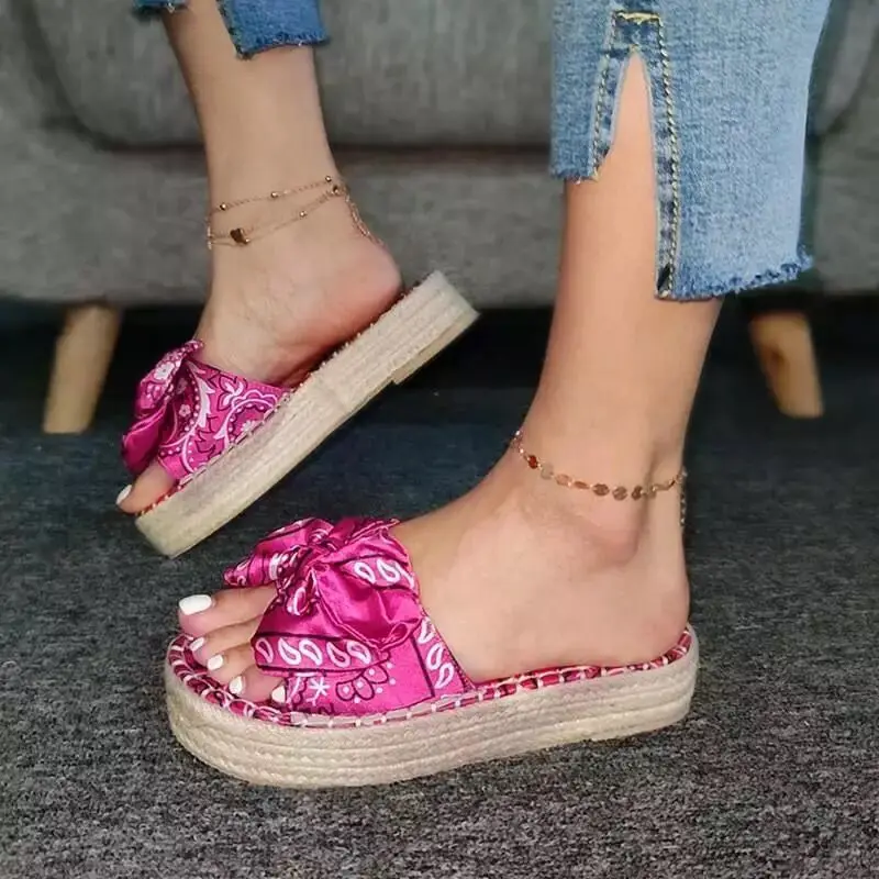 

Women Bowknot Slippers Summer Casual Beach Muffin Slip on Platform Ladies Sandals Dress Party Peep Toe Female Sandals