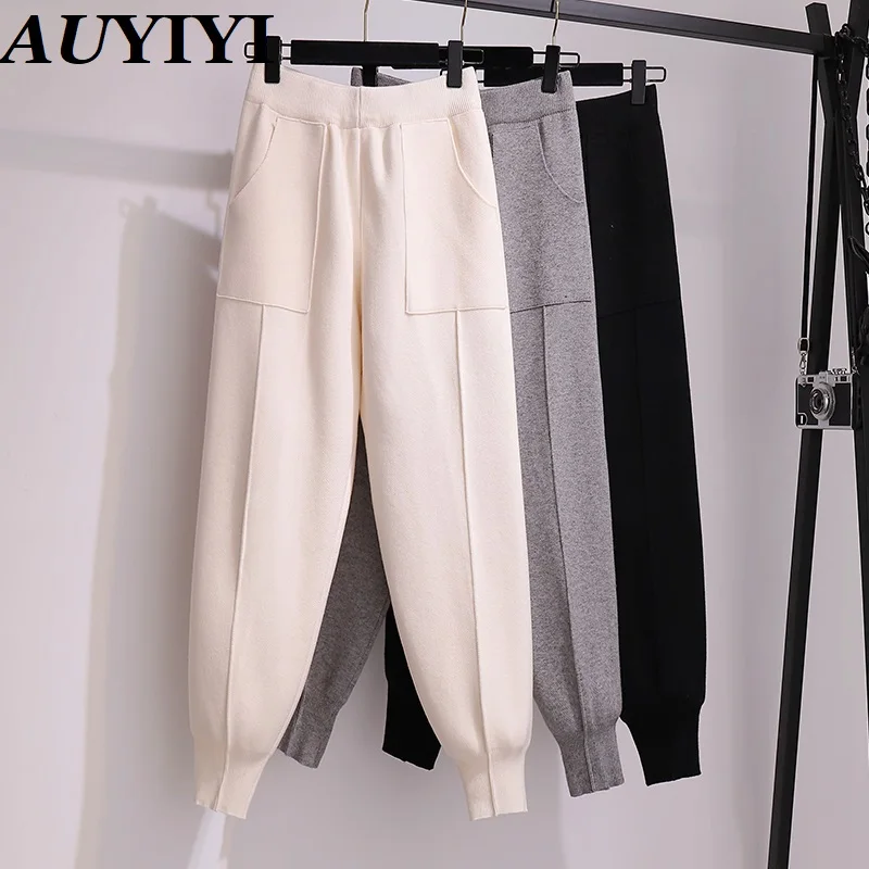 

AUYIYI Fashion Plus Size Women's Autumn And Winter Knitted Daddy Pants Harlan Cropped Pants Draped High Waist Carrot Pants
