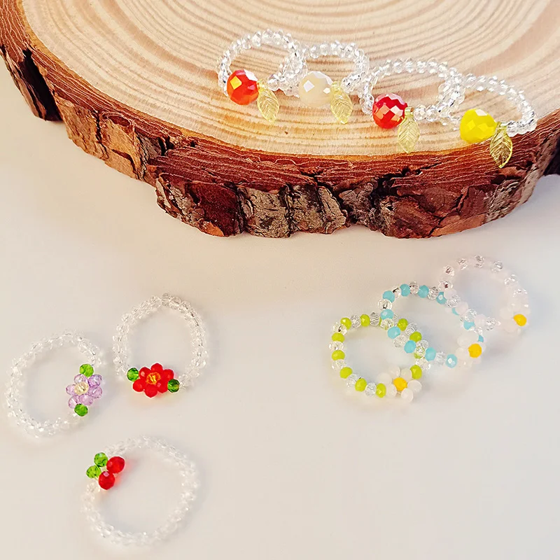 

8 Style Korean Colorful Bohemia Small Flower Ring Handmade Multi Beaded Rice Beads Ring For Women Beach Jewelry Gifts